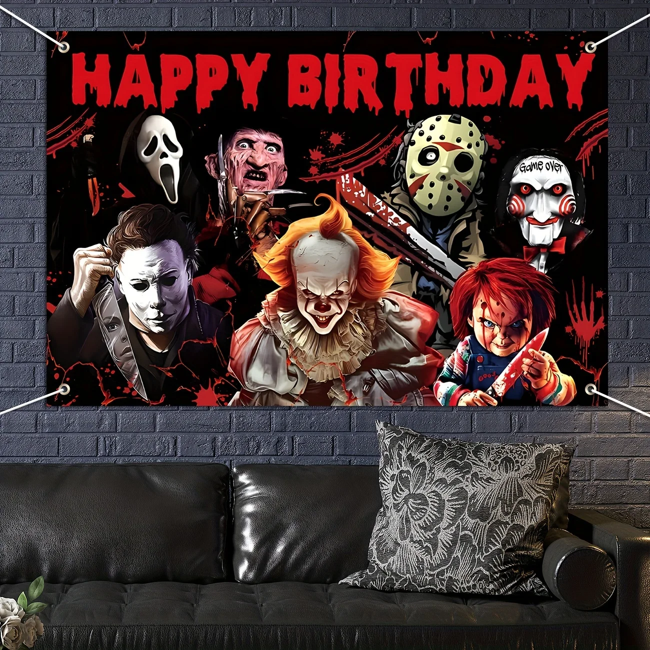 Horror Birthday Decorations Backdrop Horror Movie Happy Birthday Halloween Banner Classic Horror Movie Birthday Party Decoration