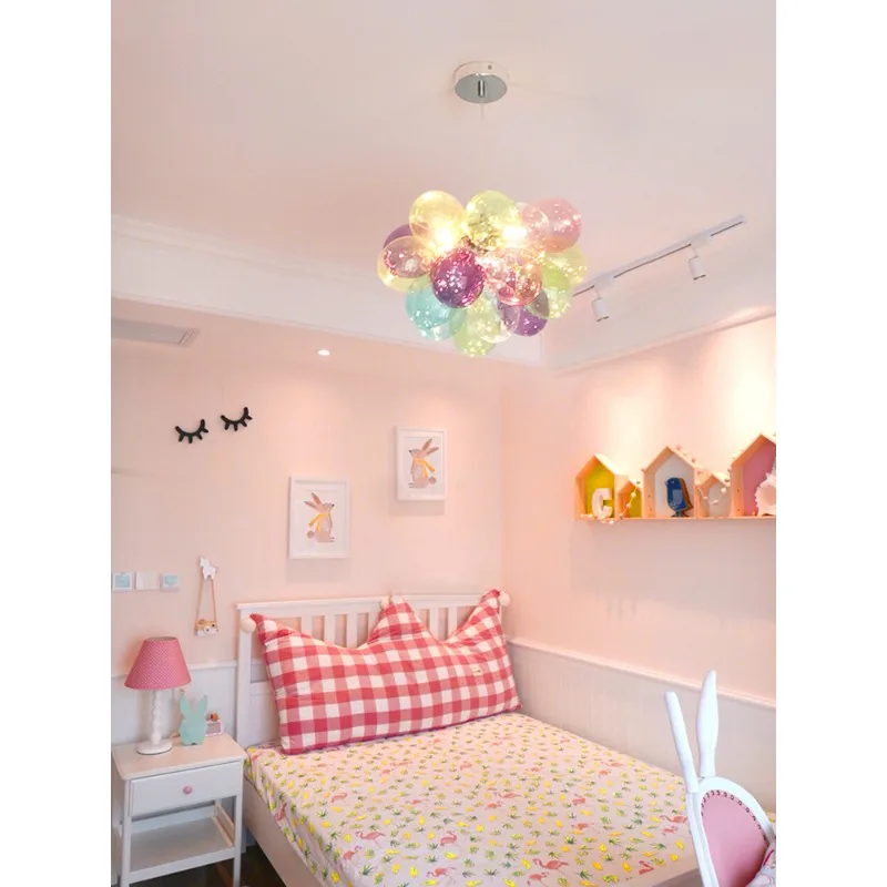 Girls room glass bubble light warm romantic bedroom chandelier Nordic ins style clothing store balloon light