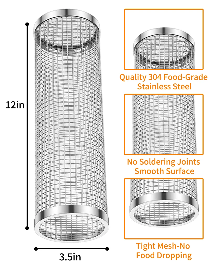 BBQ Rolling Basket – Rolling Grilling Baskets for Outdoor Grilling - Stainless Steel BBQ Grill Basket - BBQ Accessories for Outd image 3