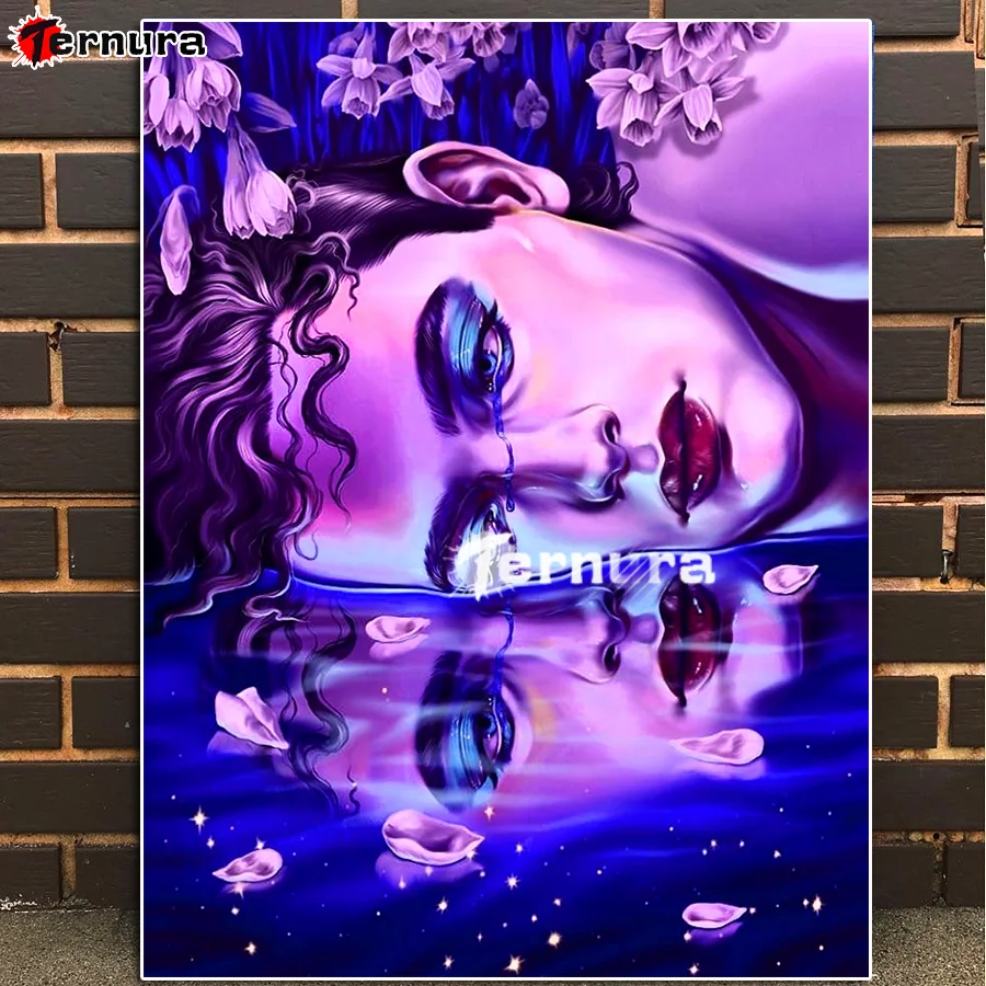 5D DIY Diamond Painting Crying girl Cross Stitch Kits Diamond Mosaic Blue tears Diamond Embroidery flower Full Drill Home Decor