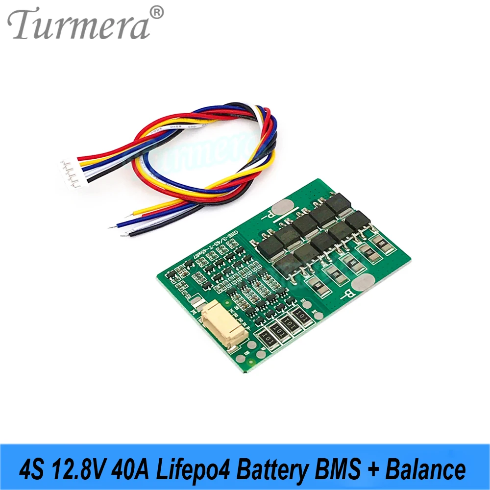 Turmera 4S 12.8V 40A BMS Lifepo4 Battery Protection Board with Balance for 3.2V 26650 32700 33140 12V Lifepo4 Batteries Pack Use