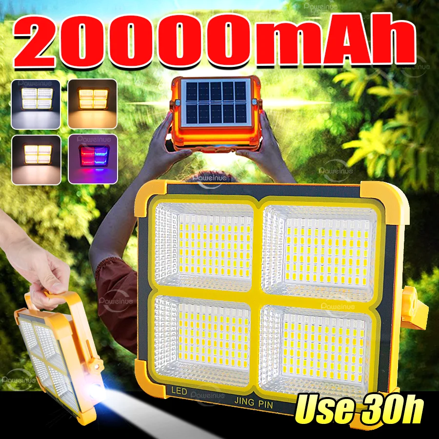 2500W Portable Solar Lantern LED Tent Light Rechargeable Lantern Emergency Night Market Lights Outdoor Camping Lamp Flashlight
