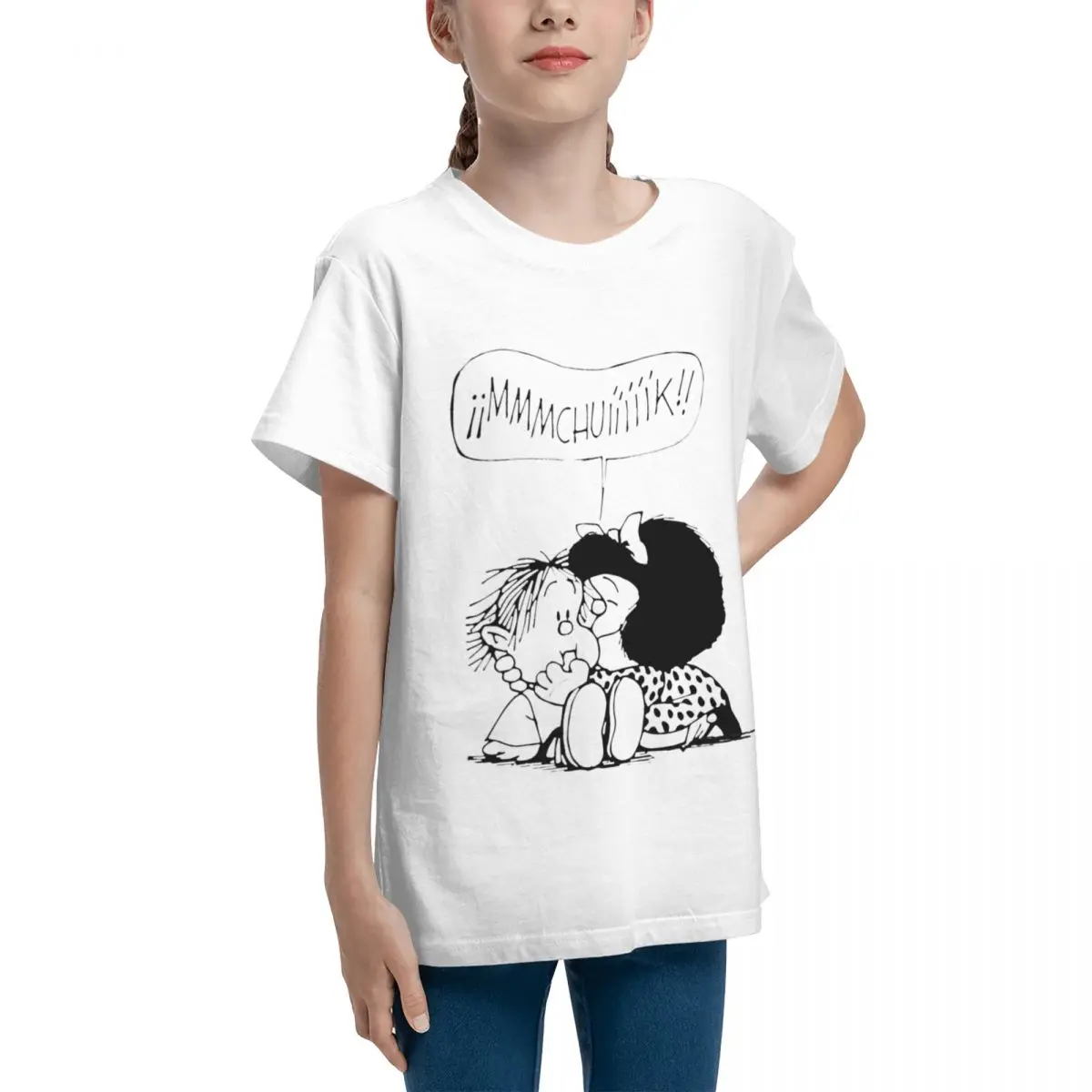 Retro Mafalda Little Brother Teeanger Basic Short Sleeve T-Shirt Tees Graphic High grade Leisure Geek