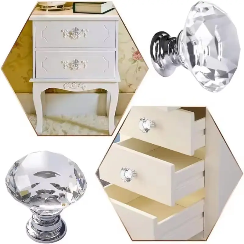 10Pcs 30mm Diamond Shaped Clear Acrylic Cabinet Knobs, Drawer Pull Handles for Kitchen Cupboard Wardrobe Door Hardware