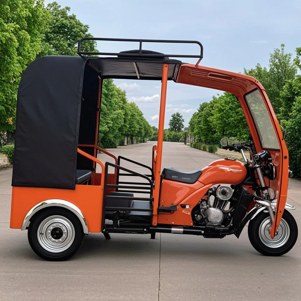Fuel Powered Motorized Tuk Tuk Tricycle with 4-5 Seats Customizable Colors Including Orange New Model