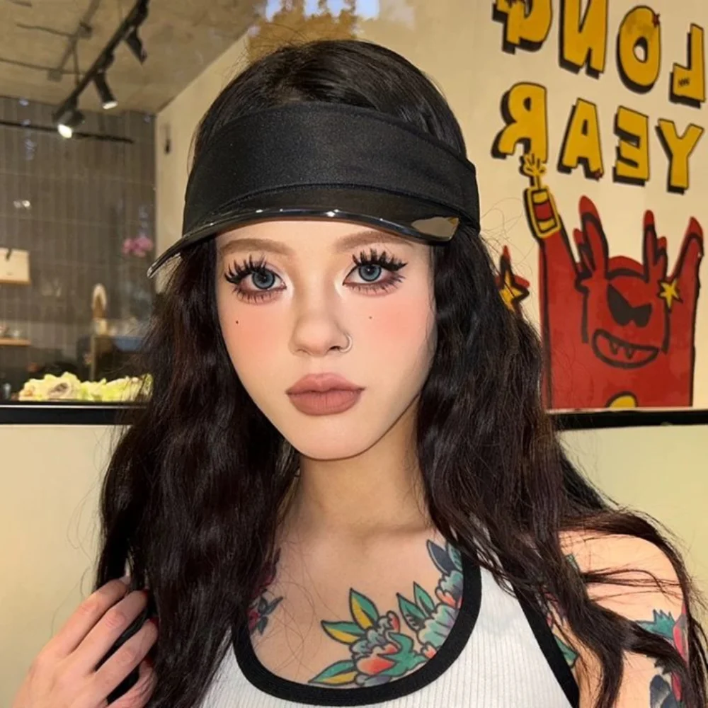 

Fashion UV Protection Leopard Print Visor Cap Solid Color Cool Transparent Hollow Hat Sunscreen Adjustable Sun Hat Camping