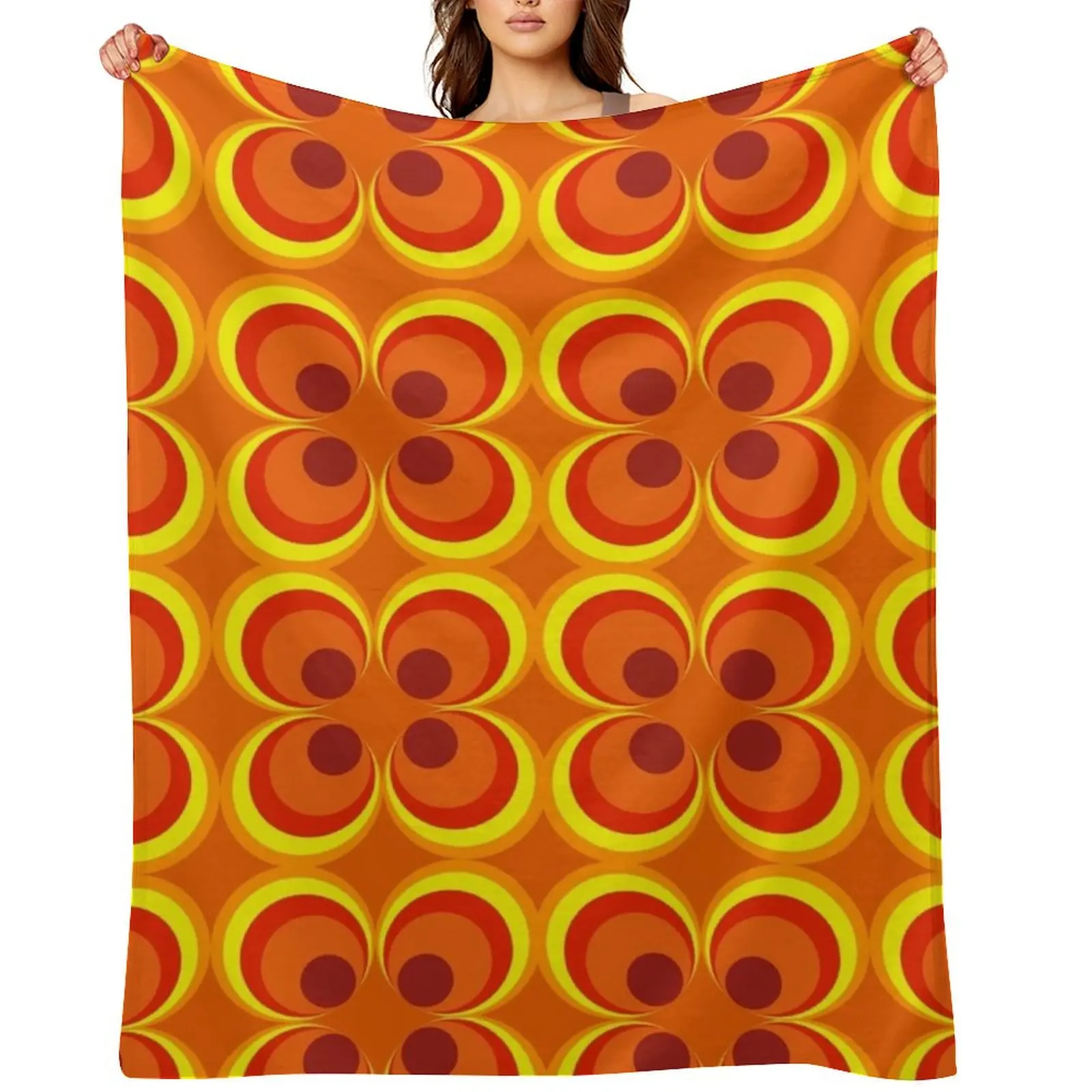 

1970s burnt orange retro design Throw Blanket Sofa Multi-Purpose halloween Soft Big Blankets