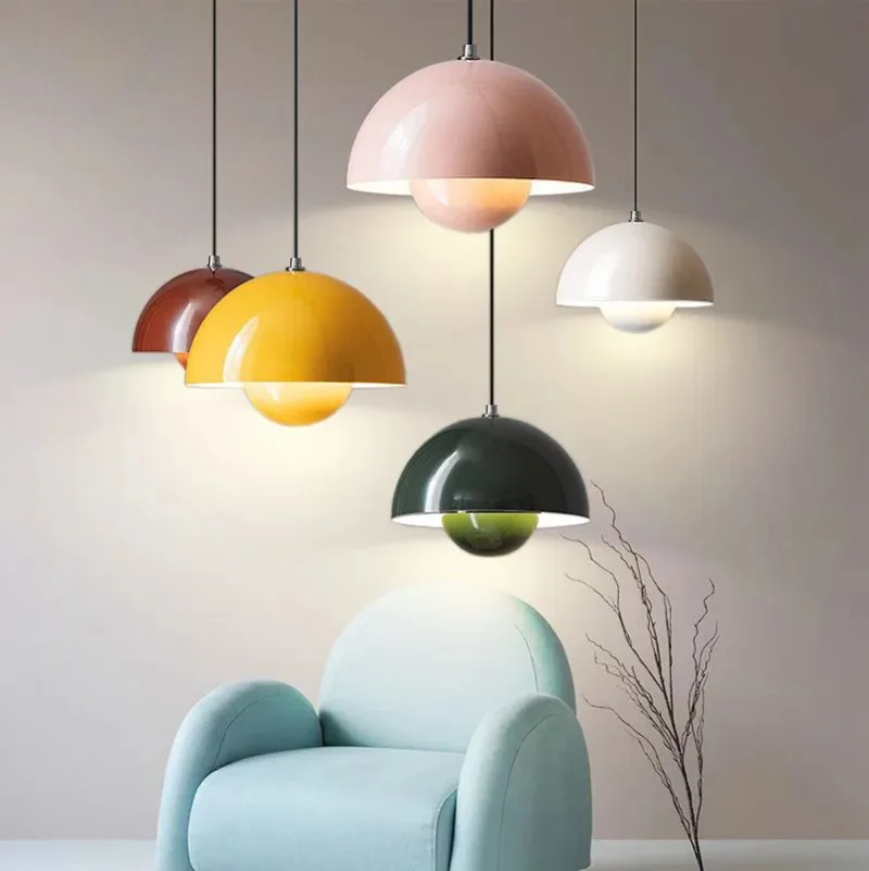 Nordic LED Pendant Light Danish Design Semicircular Colorful Hanging Lamp for Restaurant Dining Room Kitchen Decor Drop Lighting