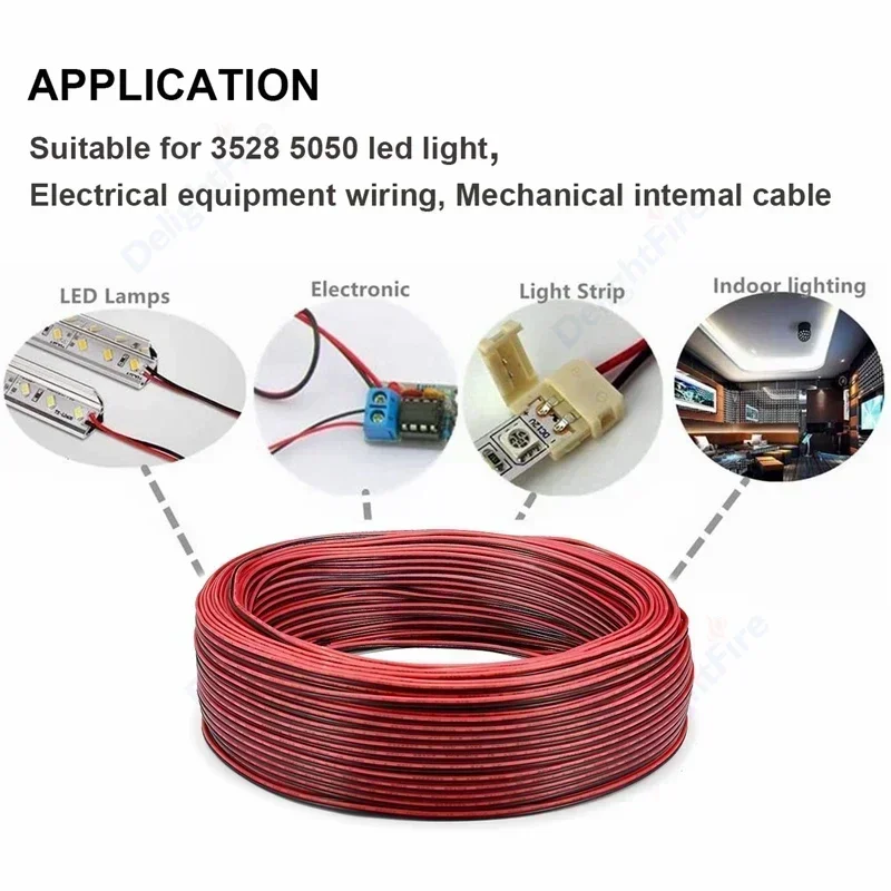 2pin Electrical Wire LED Cable 5-100m LED Extension Cable For COB SMD 2812 Single color LED Strip Light JST Connector