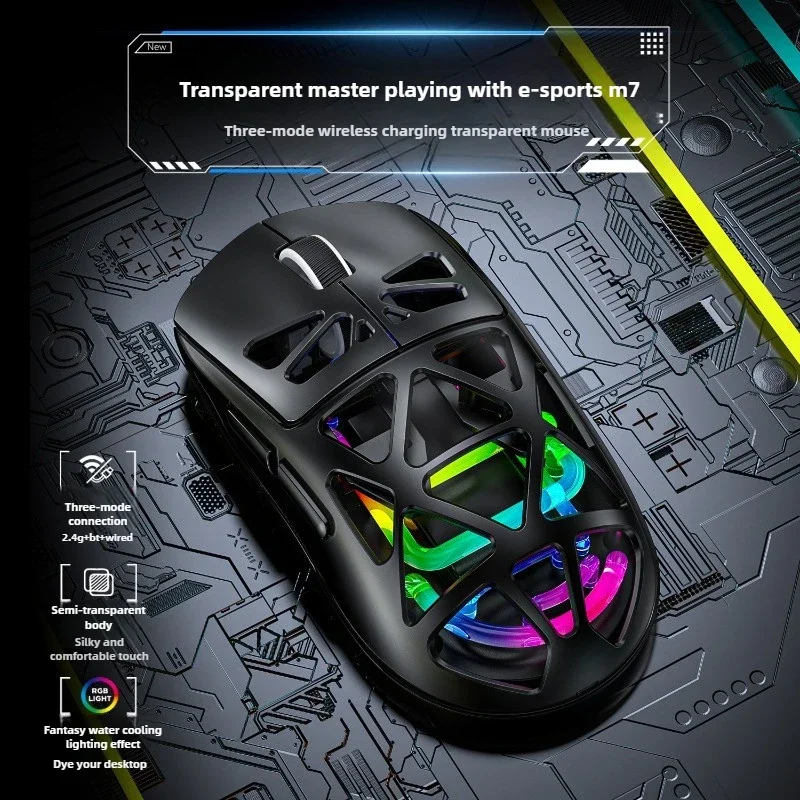 M7 Lightweight Three modes BT/wired connection 2.4G cordless mouse type-c charge RGB Lamp effect wireless gaming mouse