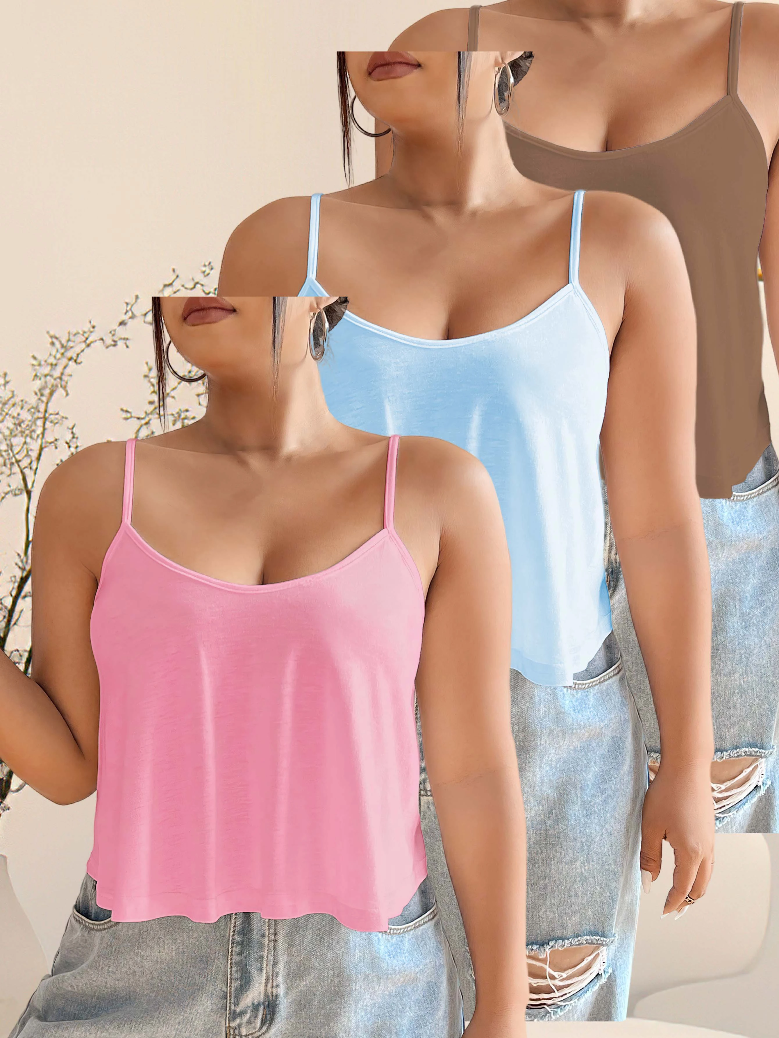 

Summer Sale: Plus Size Camisole for Women; Three-piece Set for Casual Wear at Home and Work; Great for Outings