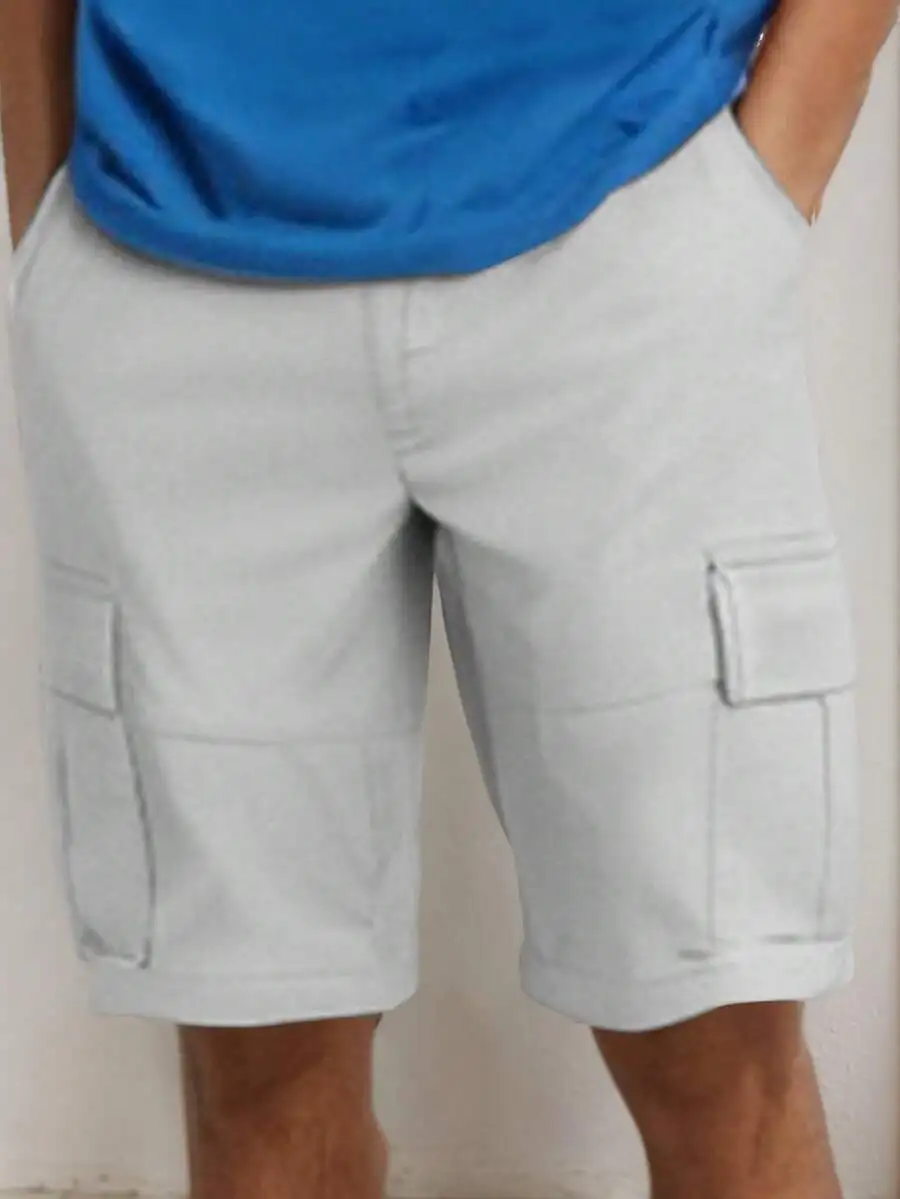 

Mens Solid Color Loose Casual Cargo Shorts Elastic Waist Multi Pocket Summer Shorts