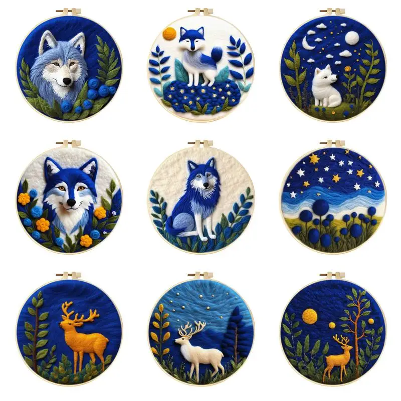 White Wolf Needle Felt Starter Kits For Adults Diy Wool Felting Painting Beginners Kit Embroidery Frame Wool Needlework Crafts