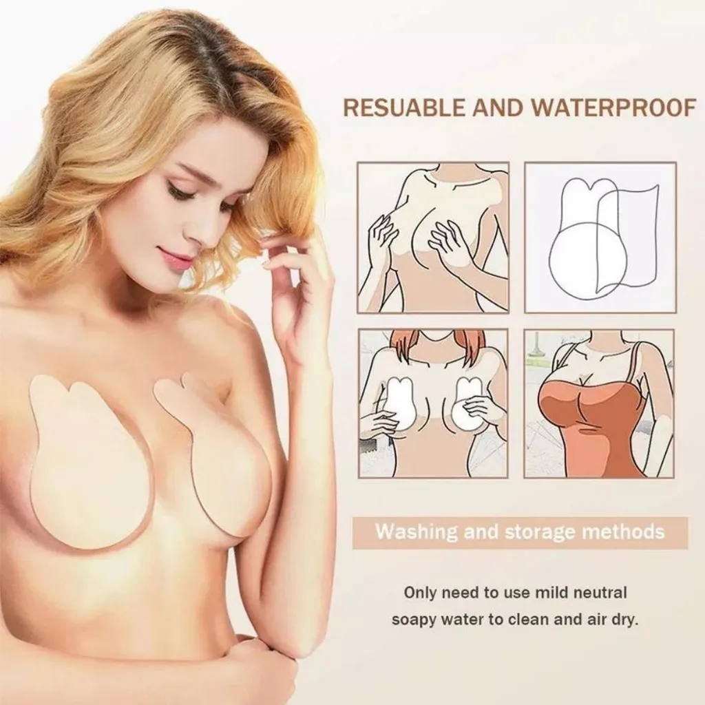 4 Paar Plakkerige Bh Zelfklevende Onzichtbare Rugloze Bh Strapless Herbruikbare Push-Up Lift Tepelhoezen