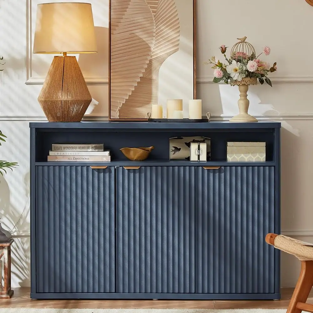 luted Buet Cabinet with Storage, 45" Wide Wood Sideboard Crza with 3 Do& Open Storage Shel, ern Kitchen ole Accent Cabi, Coee Ba