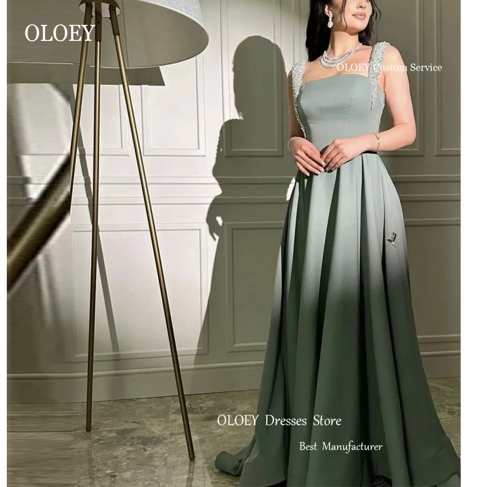 

OLOEY Saudi Arabic Women Pale Long Evening Dresses Shiny Straps Satin Floor Length Vintage Formal Prom Gowns Occasion Party