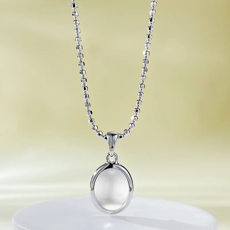 New Pure Silver Simple Egg Noodle 8 * 10 Water Foam Jade Necklace Accessories for Daily Commuting, Versatile for The Small