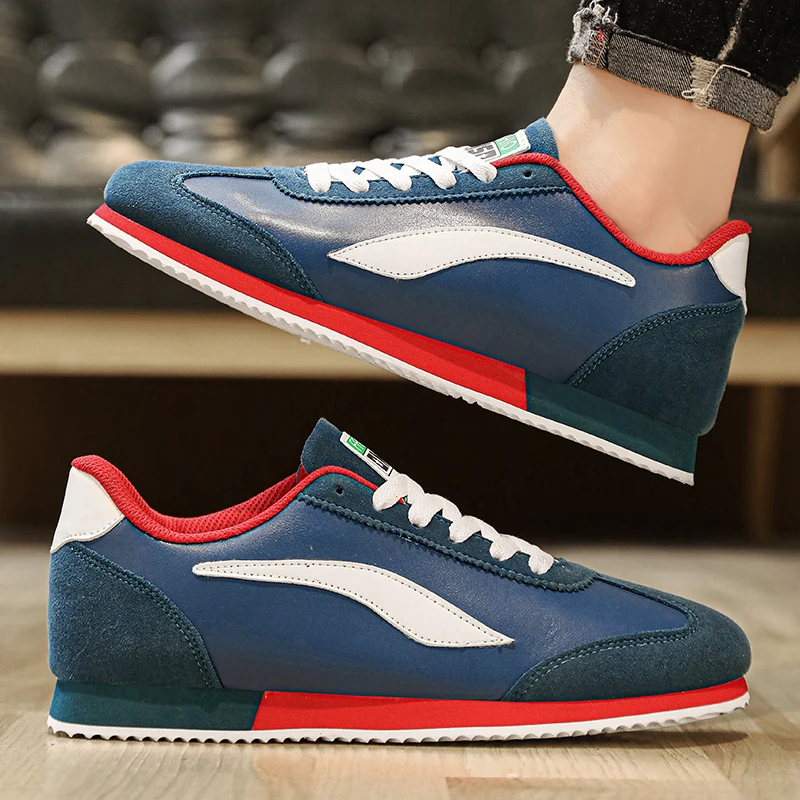 Hot Sale Men\'s Fashion Running Sneakers Blue Suede Leather Casual Sneakers Men Flat Sport Shoes Comfortable Jogging Shoes Man