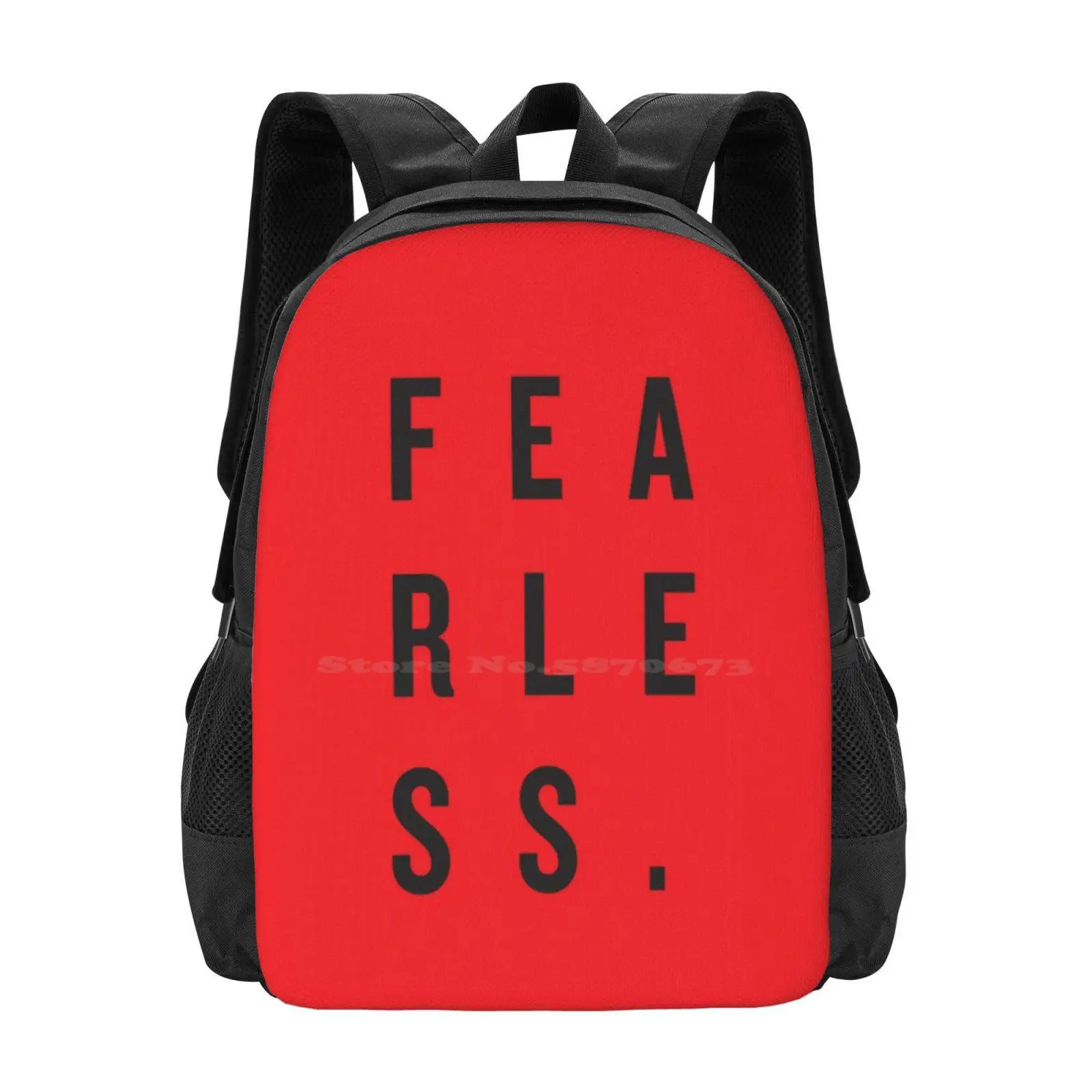 Fear Less. Hot Sale Schoolbag Backpack Fashion Bags Fearless Inspiration Leadbeaterart Statement Positivity Optimism Red Type