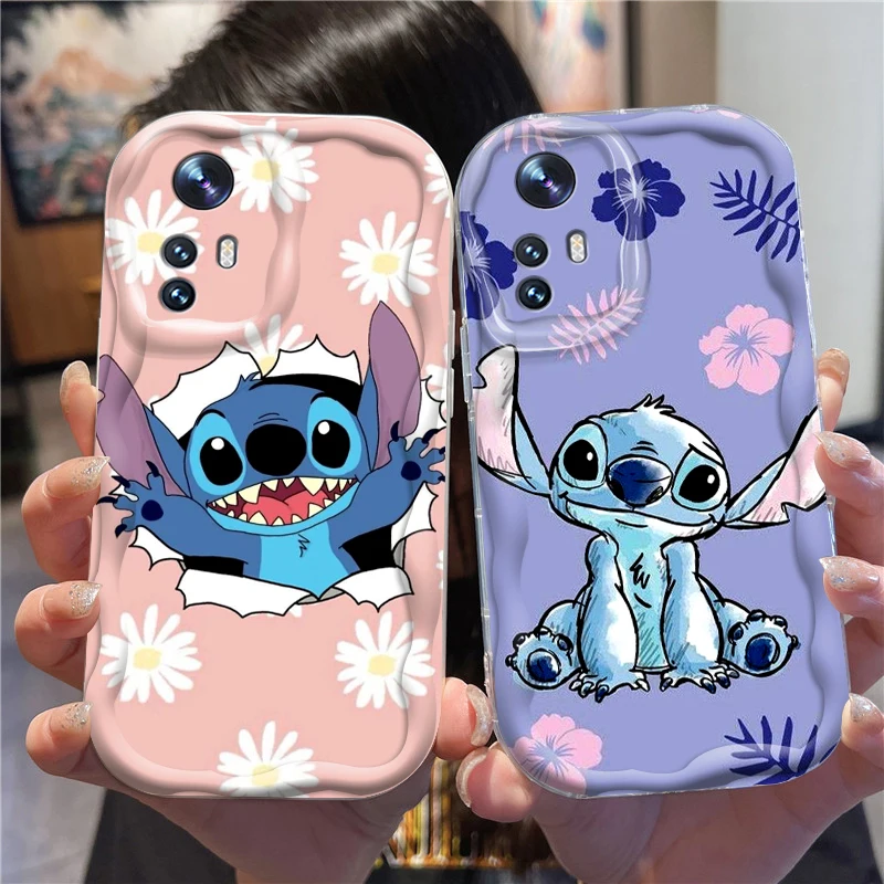 

Cute Stitch Disney Art Design For Xiaomi Mi 14 12 12T 11 Lite Poco M6 X6 X5 X4 X3 M3 F4 Pro GT NFC 5G Wave Oil Back Phone Case