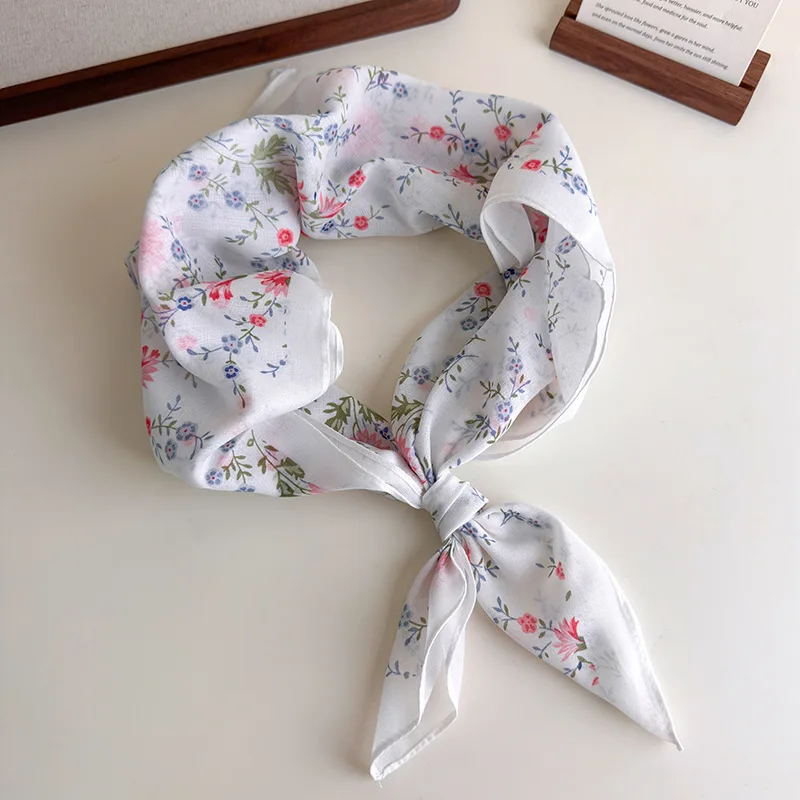 

Square Silk Scarf for Women French Style Retro Silk Scarves Ponytail Hair Rope Tie Neckerchief Head Scarf Headbands Accessories