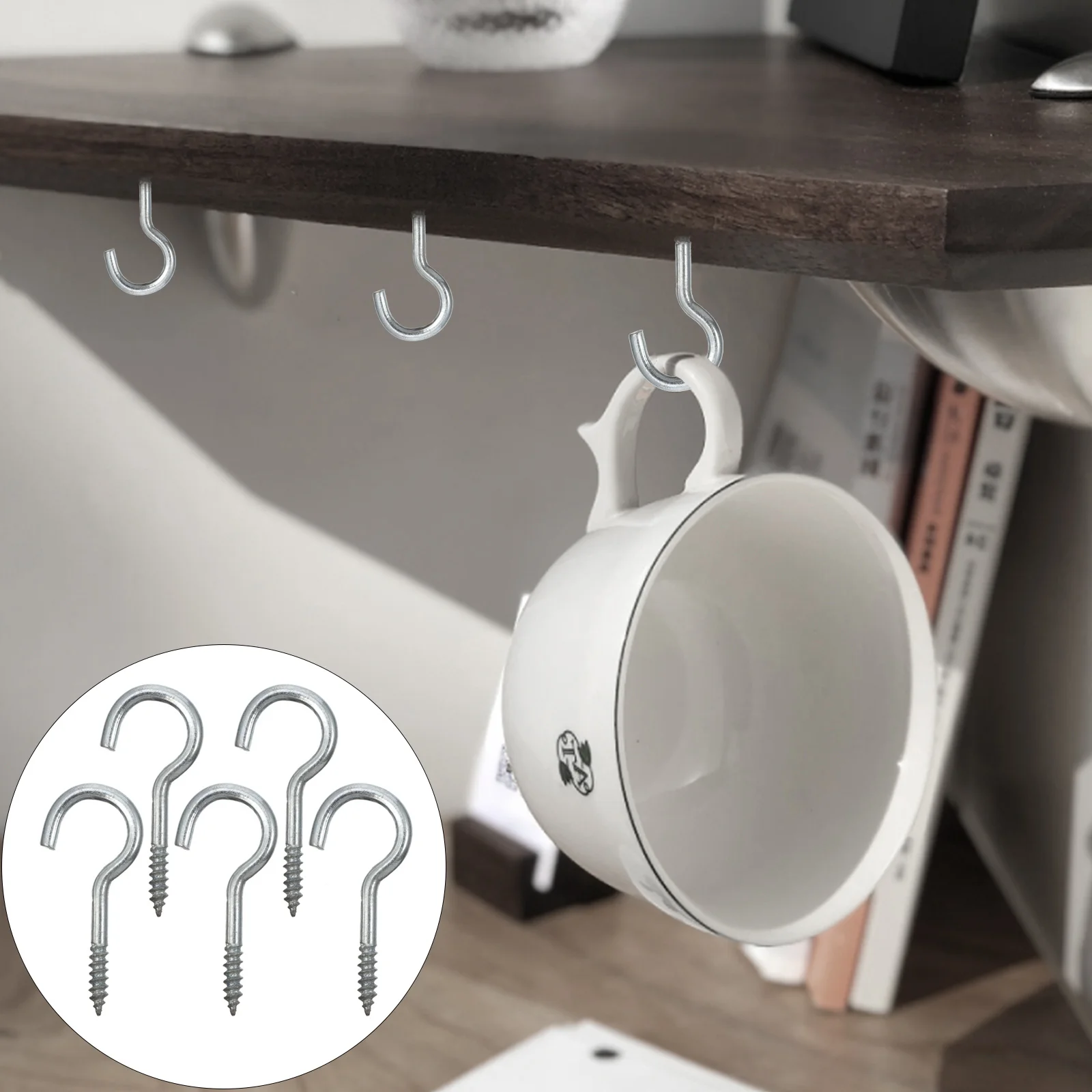 

100Pcs Carbon Steel Screw Hooks Zinc Coated Rust Resistant Ceiling Hooks for Hanging Cup Mug Planters Wind Chimes Patio Lights