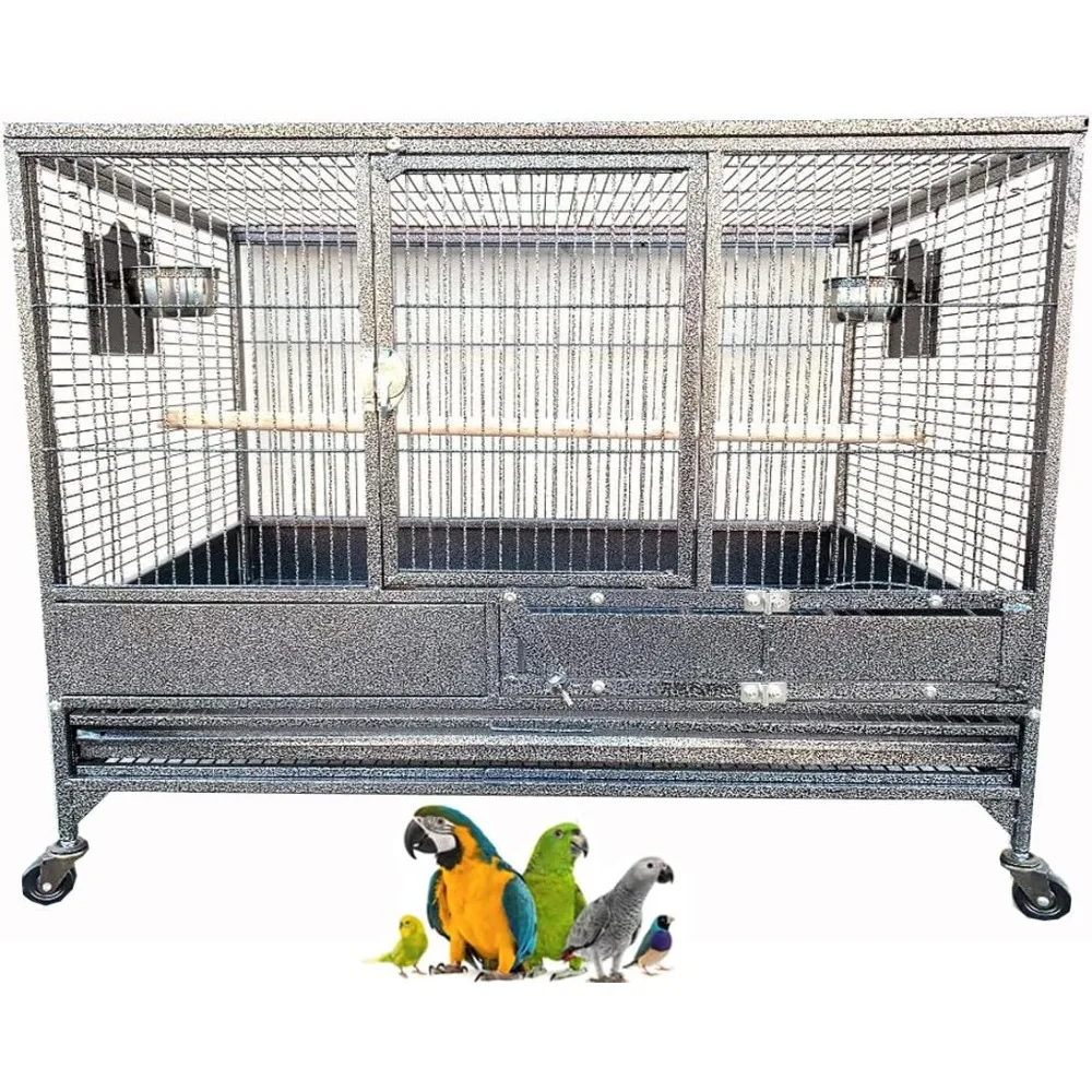 Extra Large Stackers Heavy Duty Wrought Iron Breeder Parrot Aviary Bird Breeding Rolling Cage with Side Nest Doors