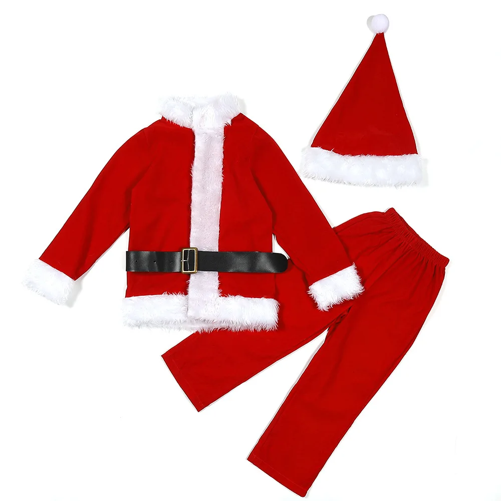 Christmas Eve Santa Claus Cosplay Costume Set Men Women Velvet Xmas Dress Up for Adult and Kids New Year Christmas Party Outfit