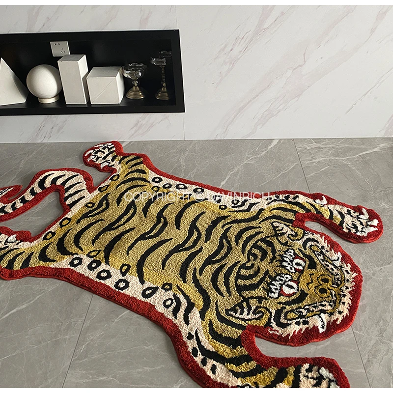 Imagem -02 - Davinrich-tapete Tibetano Artesanal do Tigre Tapete Adornado Forma Animal Super Macio Tapete Shaggy Sala de Estar Quarto Decoração Estilo Boho