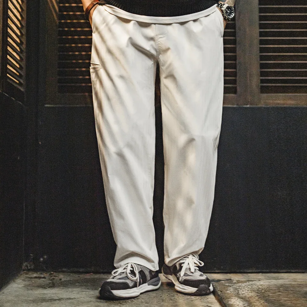 Maden Cleanfit Straight Herringbone Easypants Tapered Solid Color Elastic Waistband Casual Pants Pocket Design Men's Trousers