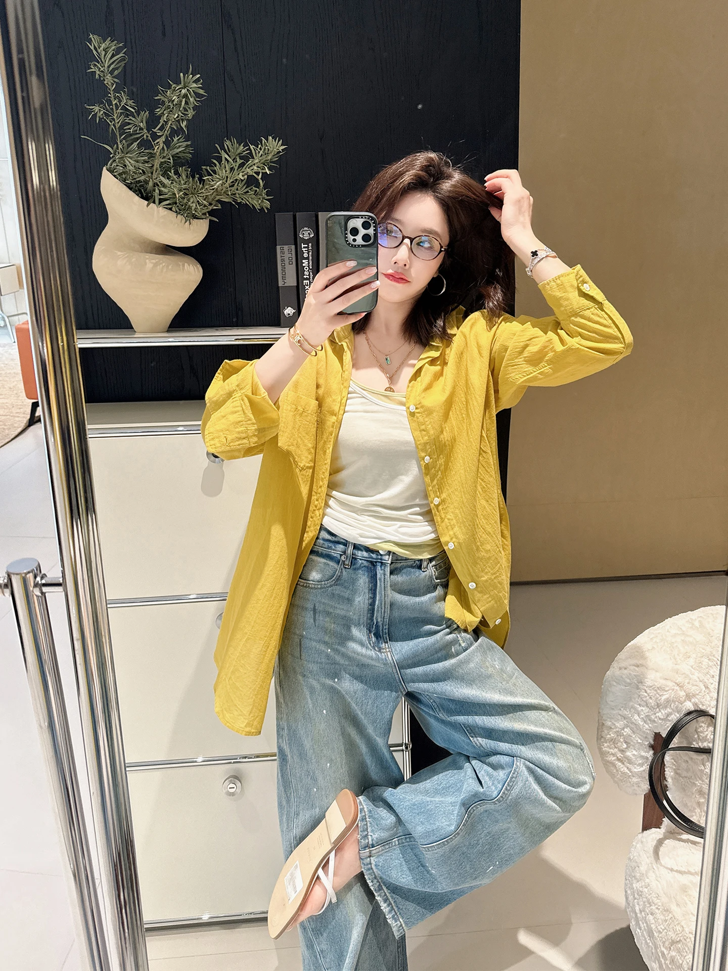 

Mandyshen High End Daily Comfortable 100% Cotton Ultra Soft Pure Color Shirt Loose Fit Casual Style Breathable Spring Wear fo...
