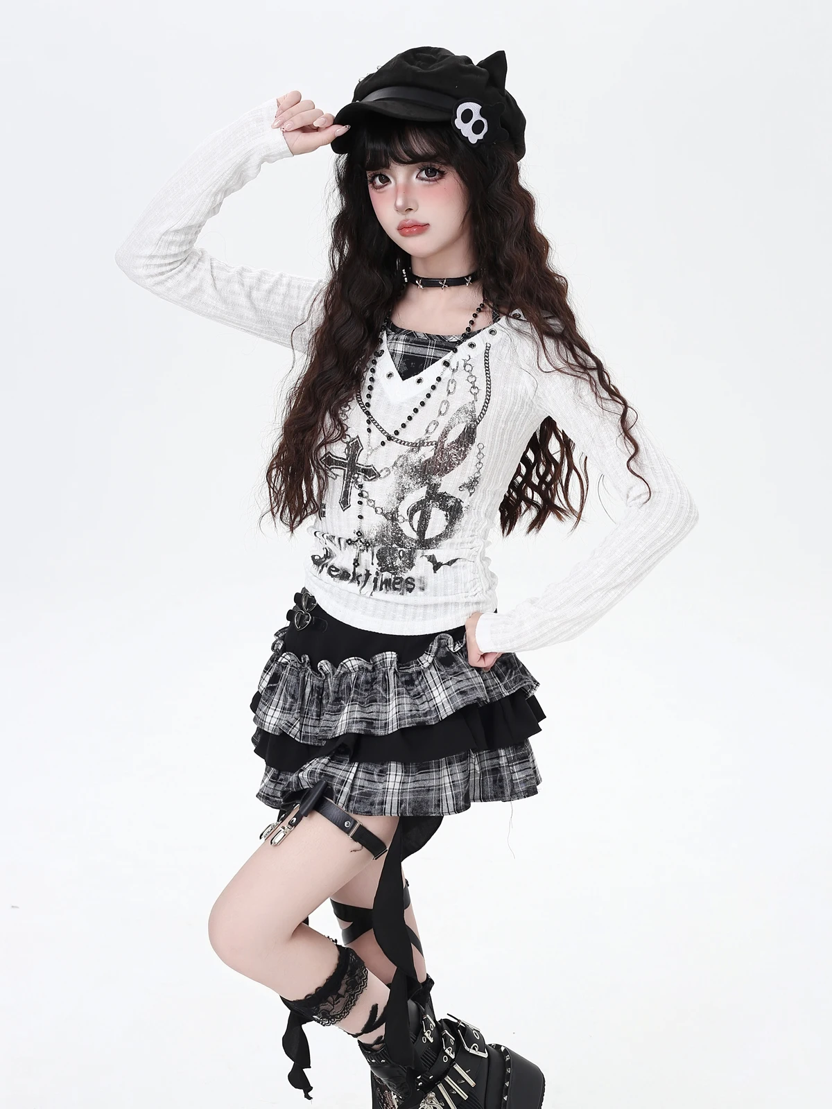 النمط الأمريكي الحلو كول كول وهمية قطعتين الرسن الرقبة Y2k القمم الكتابة على الجدران المطبوعة سليم عادية كم طويل قميص تي شيرت المرأة