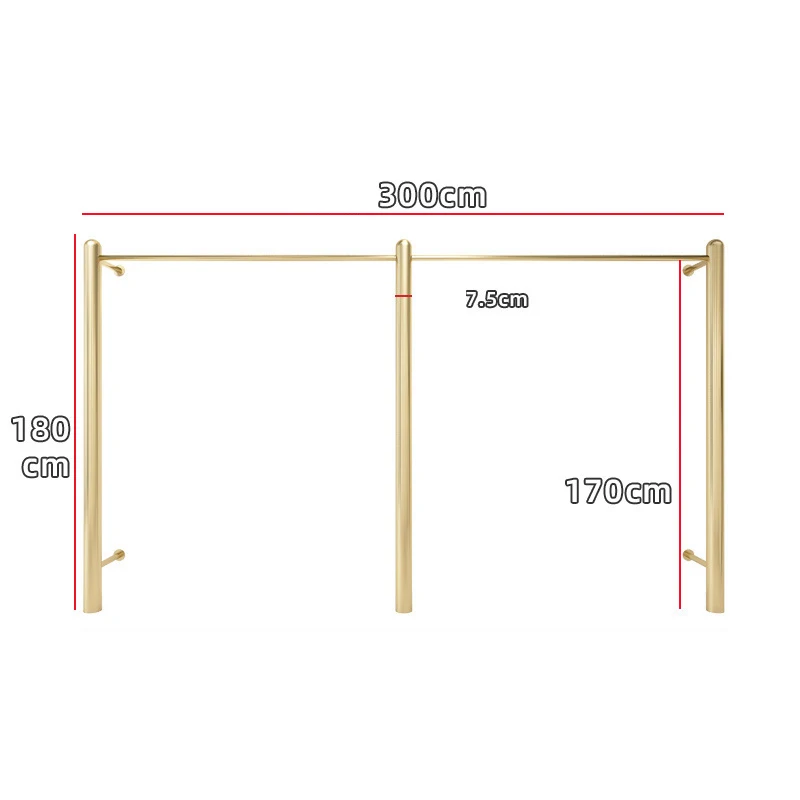 Rak Display pakaian butik besi tahan karat, rak pakaian pasang dinding, rak panjang warna emas untuk dinding