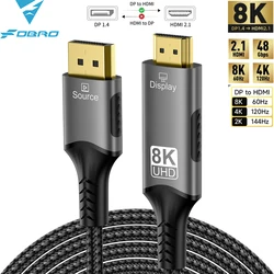 8K DP1.4 to HDMI 2.1 Converter DisplayPort to HDMI-Compatible Cable 8K@60Hz 4K@120Hz For HDTV Projector laptop Monitor