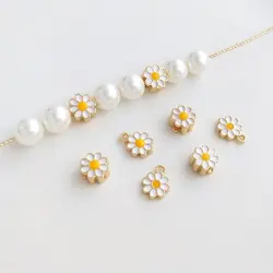 6PCS 14k Gold Plated Small Daisy Pendant Loose Beads Charms for Jewelry Making DIY Supplies Handmade Brass Accessories