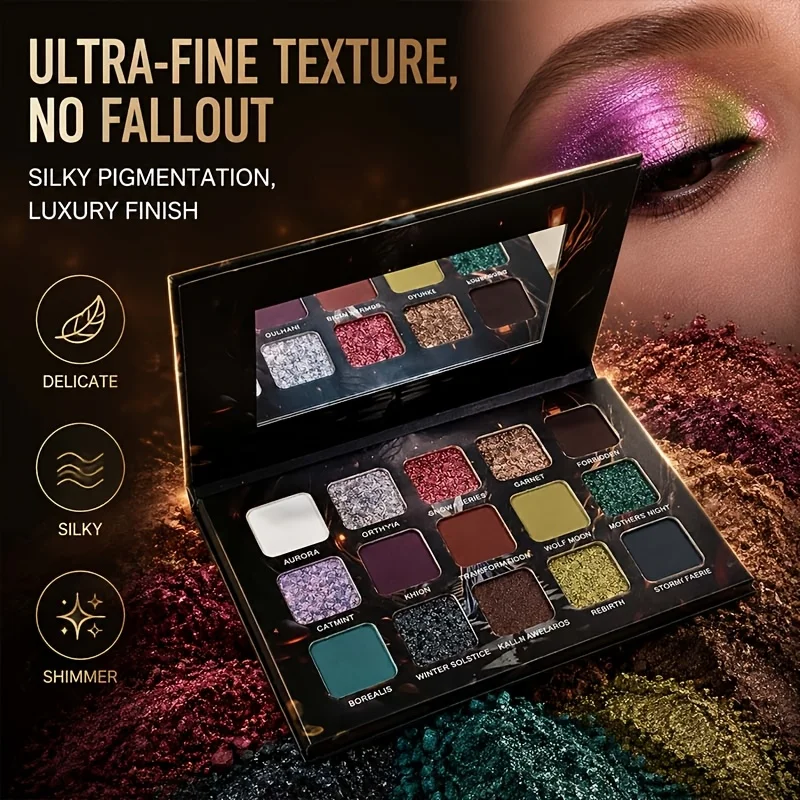 15 Colors Goth Eyeshadow Palette Matte Shimmer Glitter High Pigment Waterproof Halloween Smoky Eye Makeup