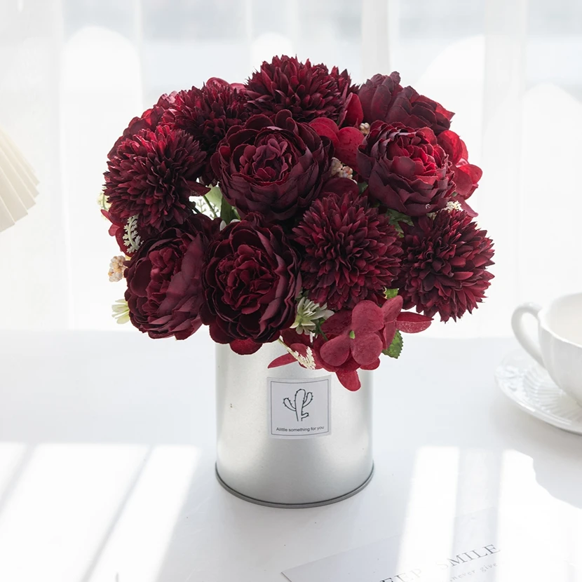 

5pcs Artificial Flowers 32Cm Silk Peony Wedding Hydrangea Bouquet Festival Wreath Decor Vase Home Room Yard Scrapbook Gift Cheap