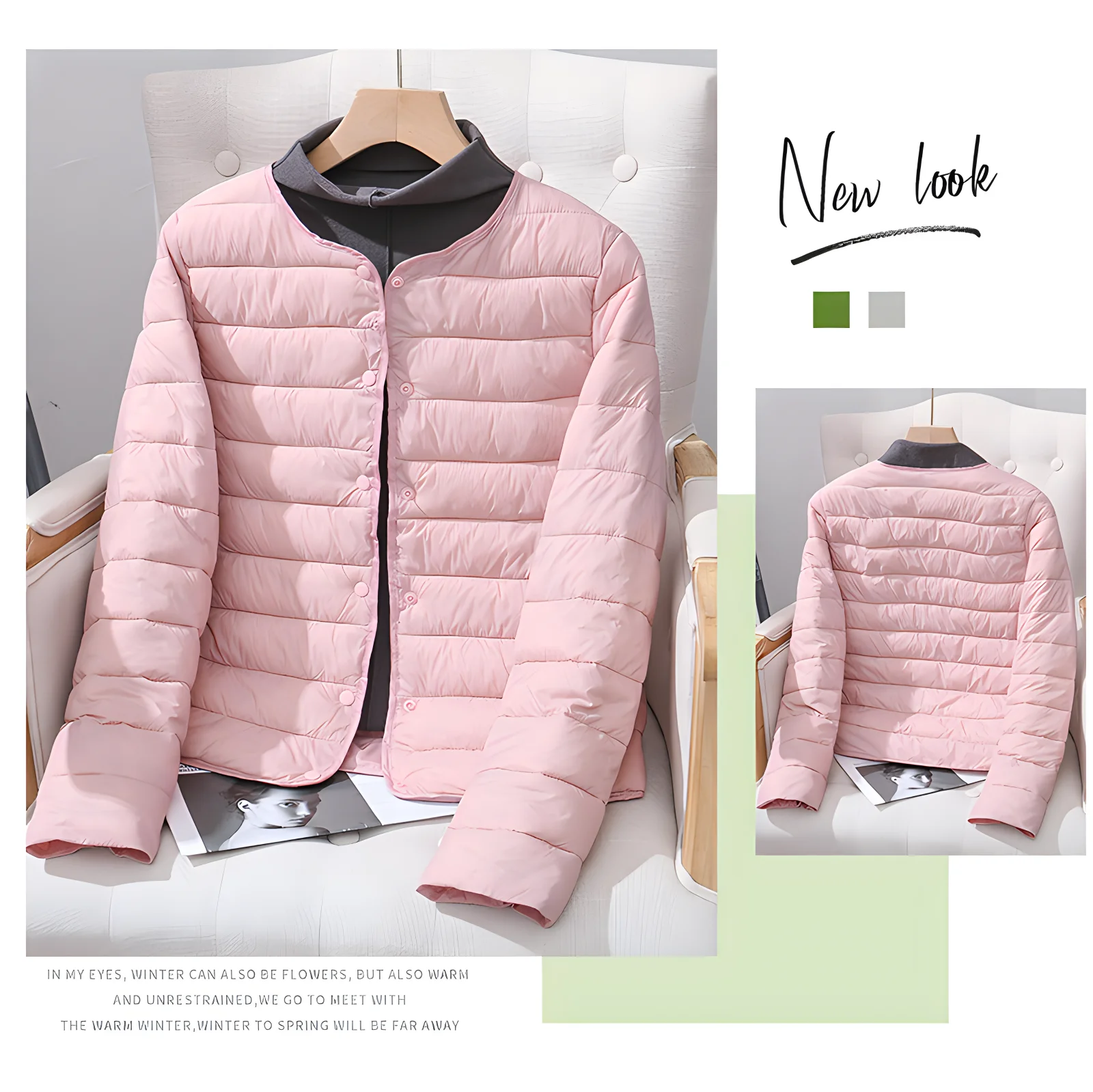 2024 new light cotton-padded jacket, women\'s winter striped cotton jacket, round neck long sleeve fashion warm top