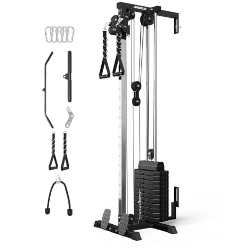 Wall Mount Cable Station, Cable Crossover Machine with Dual Pulley System and 19/27 Adjustable Positions for Home Gym