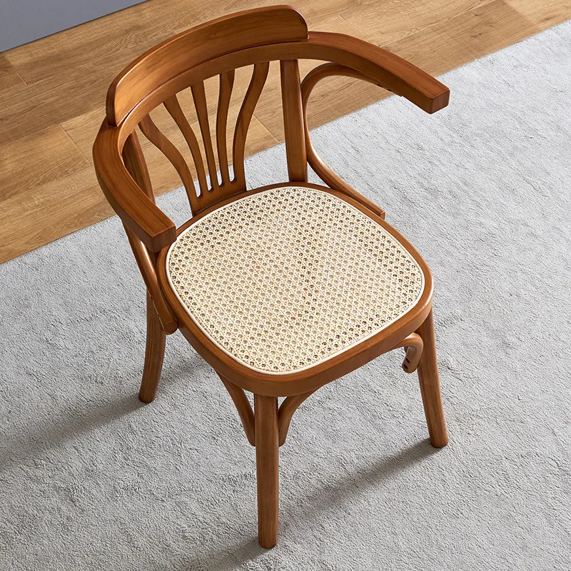 New Chinese style solid wood dining chair household simple armchair wabi hotel dining table chair restaurant rattan craft dining