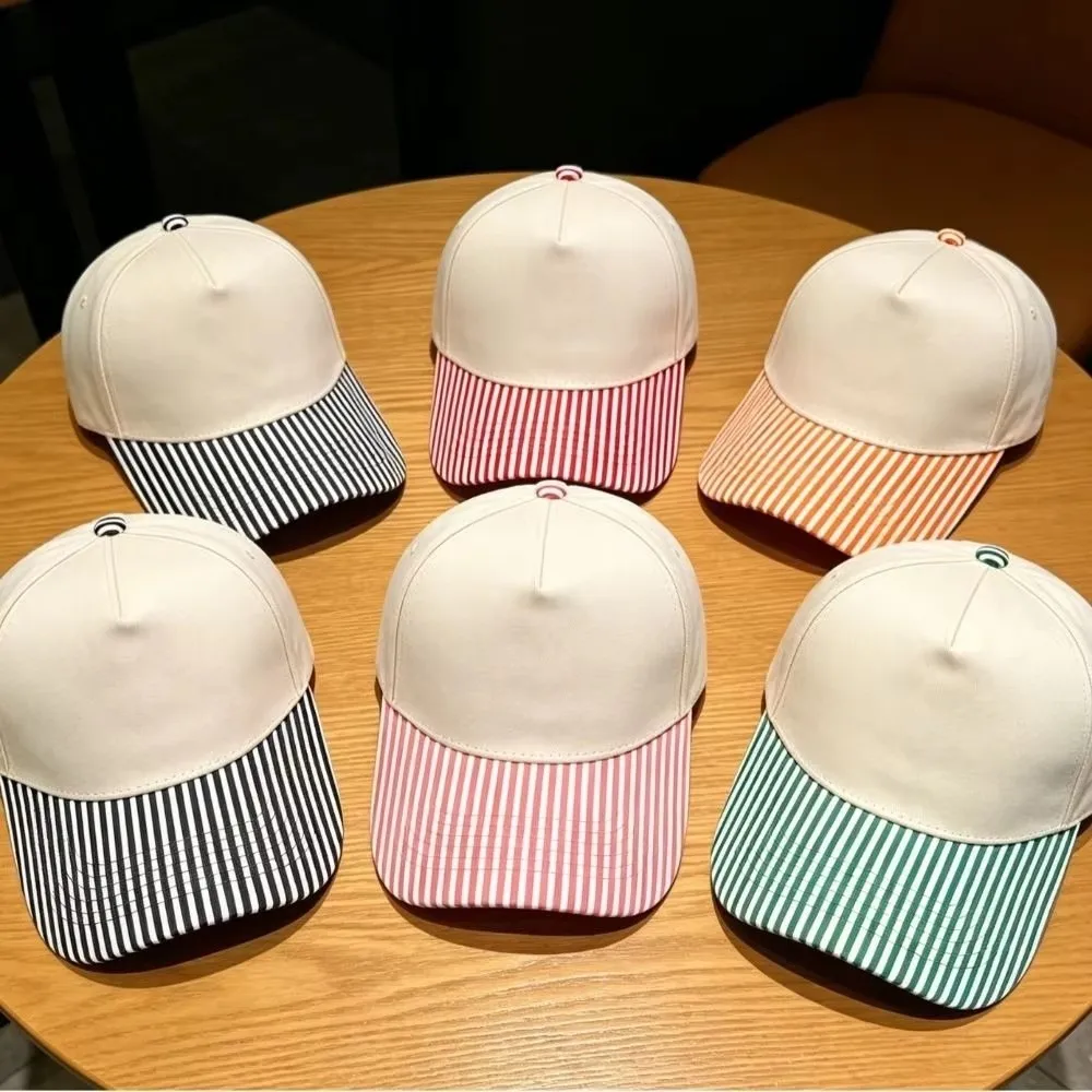 New Polka Dot Baseball Hats Striped Sun Protection Peaked Cap Curved Breathable Trucker Hat Casual Wear