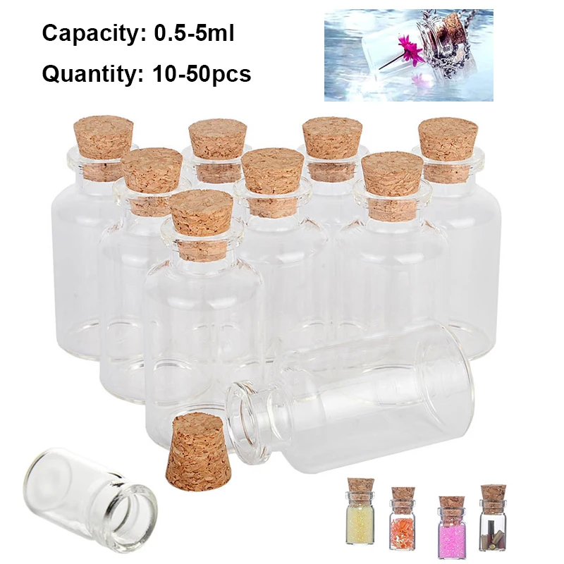 10-50pcs mini glass wishing bottle bottle with cork transparent blessing gift cure lucky drift empty small jar decoration