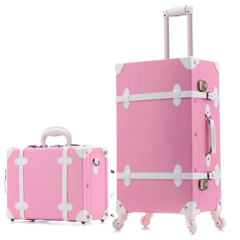 Women travel suitcase set cosmetic bag Retro spinner wheel rolling luggage fashion girls trolley suitcase fashion PU leather bag