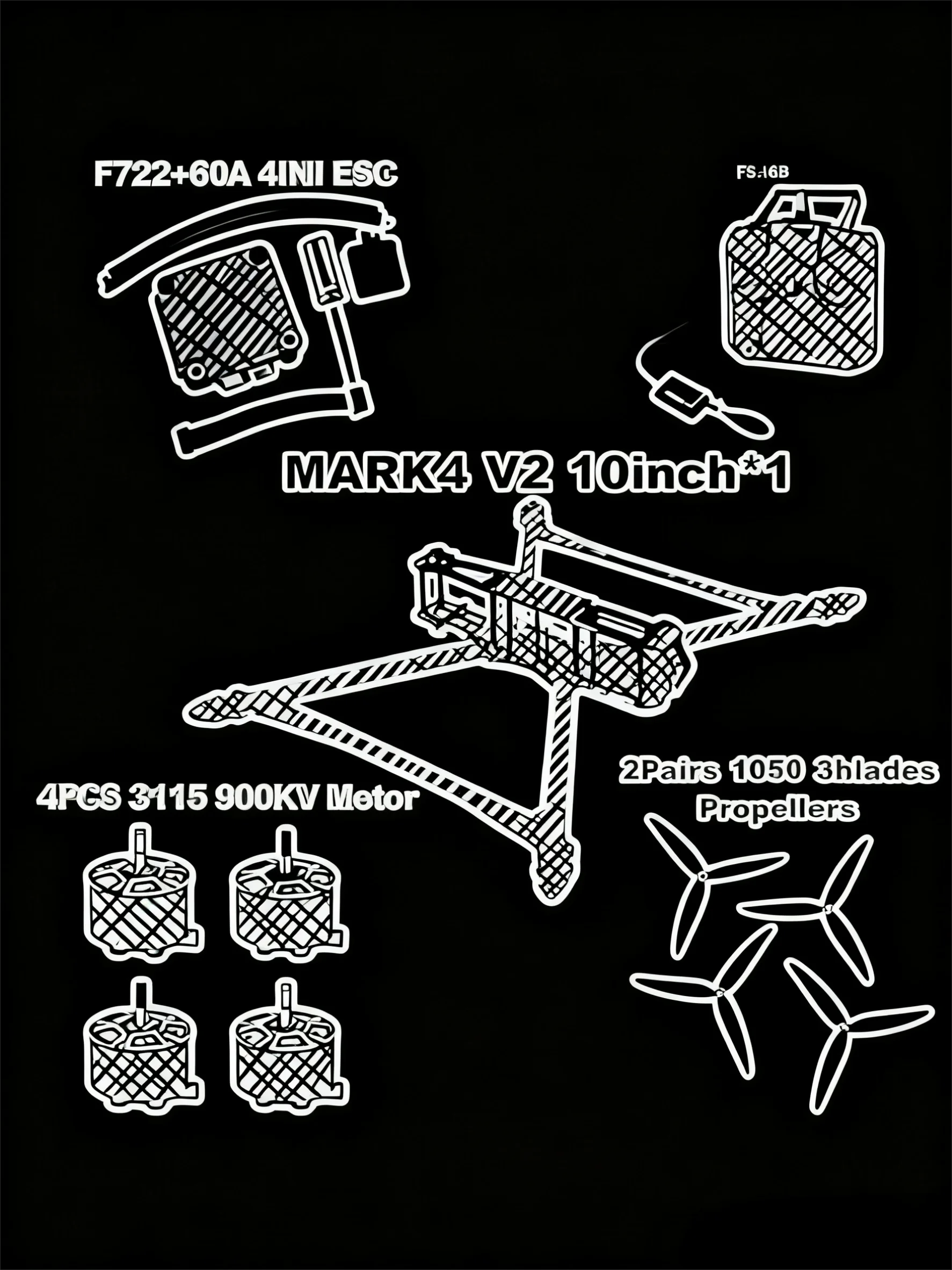 

HanNiu MARK4 V2 8/9/10inch F722 Flight Control 45/60A 4INI ESC rack drone FPV carbon fiber PV Racing Drone Quadcopter Freestyle