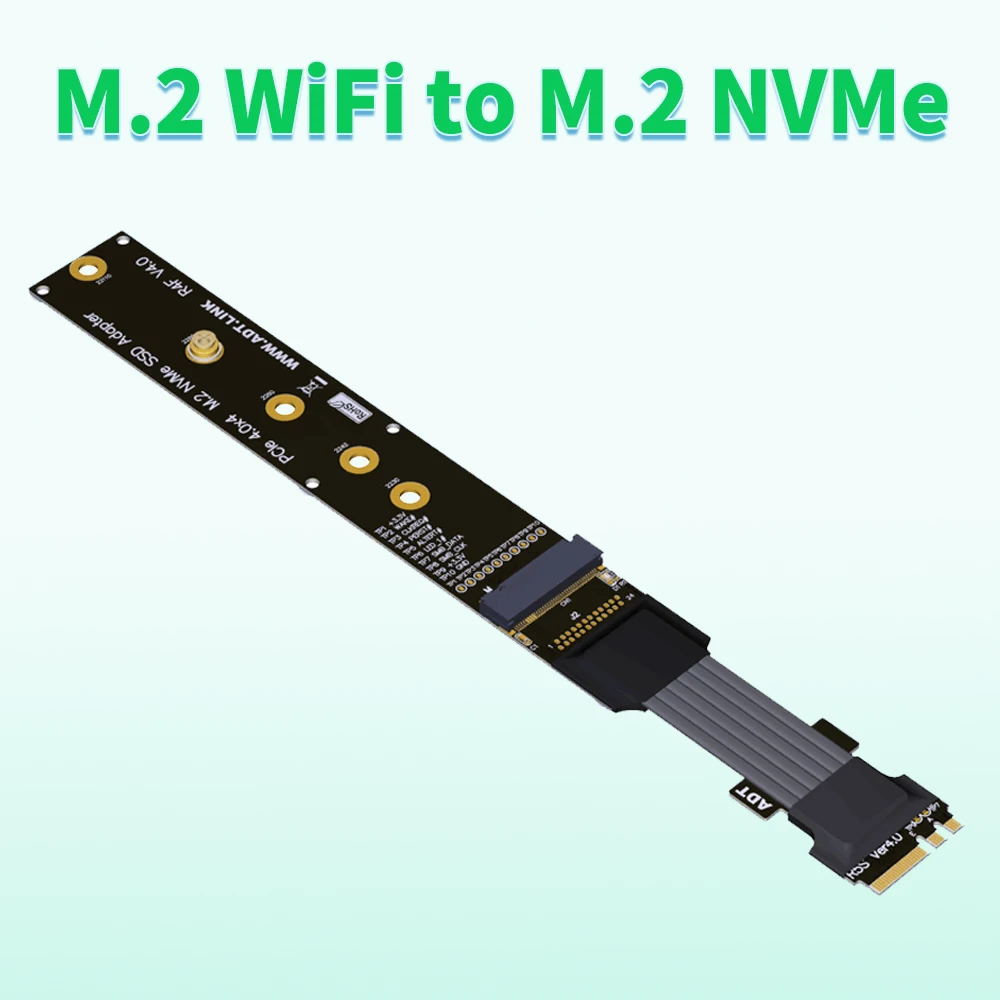 R54SF M.2 WiFi A.E Key Interface Transfer Extension Cable PCIe 4.0 X4 M.2 NVMe SSD Adapter Riser Support M2 NVME Card ADTLINK