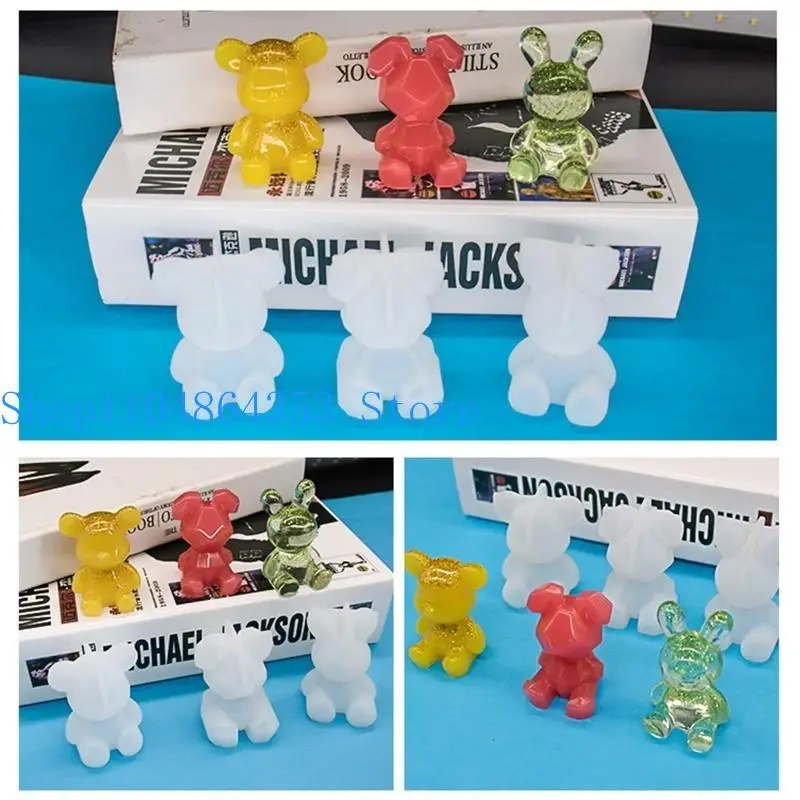 

652F Mirror Surface Bear Rabbit Mold Keychain Silicone Mold for DIY Keychains Making