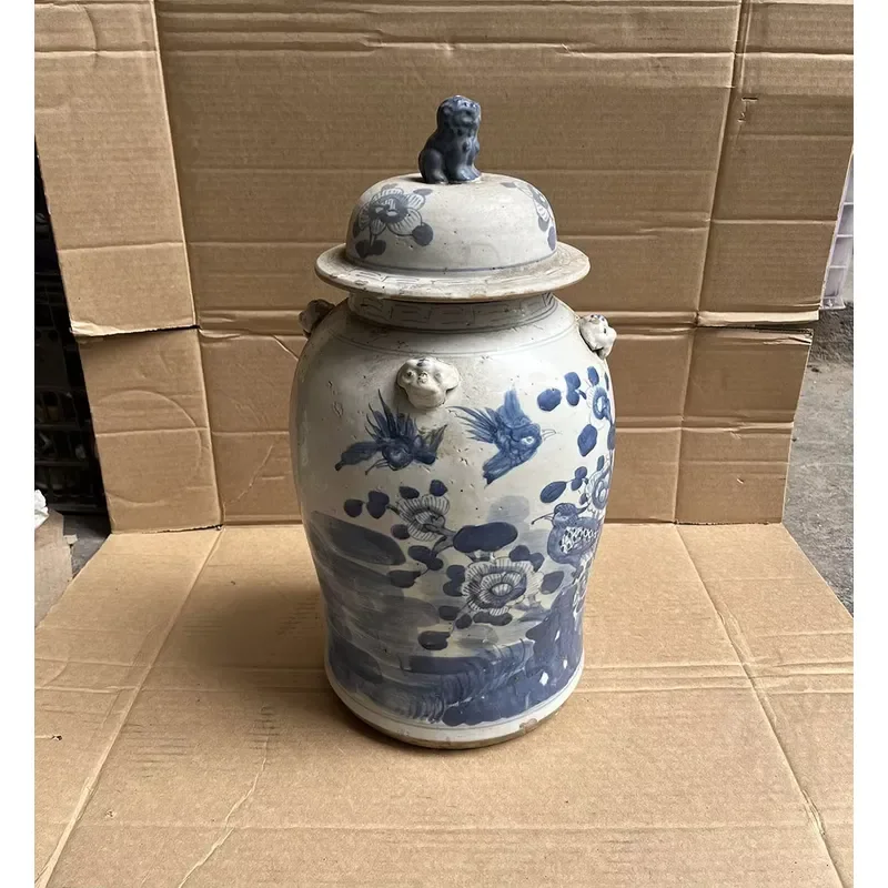 Chinoiserie Blue & White Porcelain Ginger Jars Chinese Ginger Jar Blue White Gilded Porcelain Birds