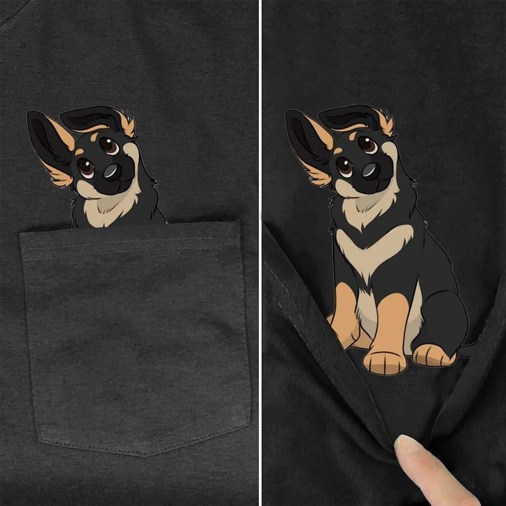 CLOOCL Fashion Animals T-shirts German Shepherd Pocket Tees Short Sleeve Hip Hop Tops Graphic Tee Woman Tshirts Dropshipping