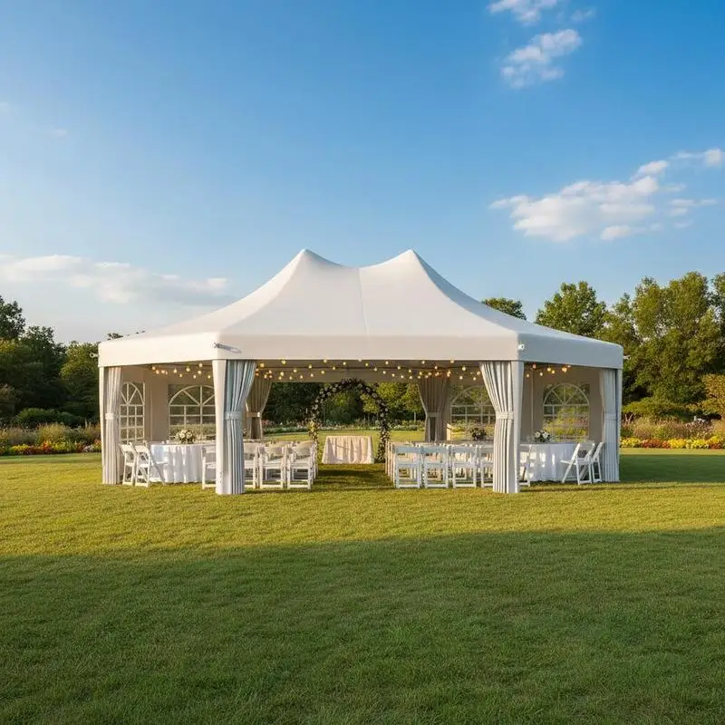 

10 Sides Decagonal Garden Gazebo Marquee Party Tent Wedding Canopy Outdoor Heavy Duty Metal Frame (8.9m x 6.5m) - White