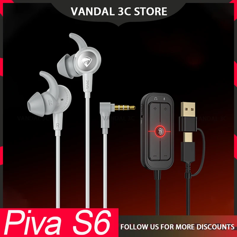 Piva S6 Gaming Earphones Sound Card Wired In Ear Pubg Mobile Phone Computer 3.55mm Esports Noise Reduction Rsearphone  Custom